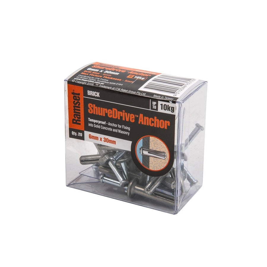 Ramset ShureDrive 6 x 30mm Zinc Alloy Hammer Set Anchor Pack 20 - SuperSaverAU - view 1