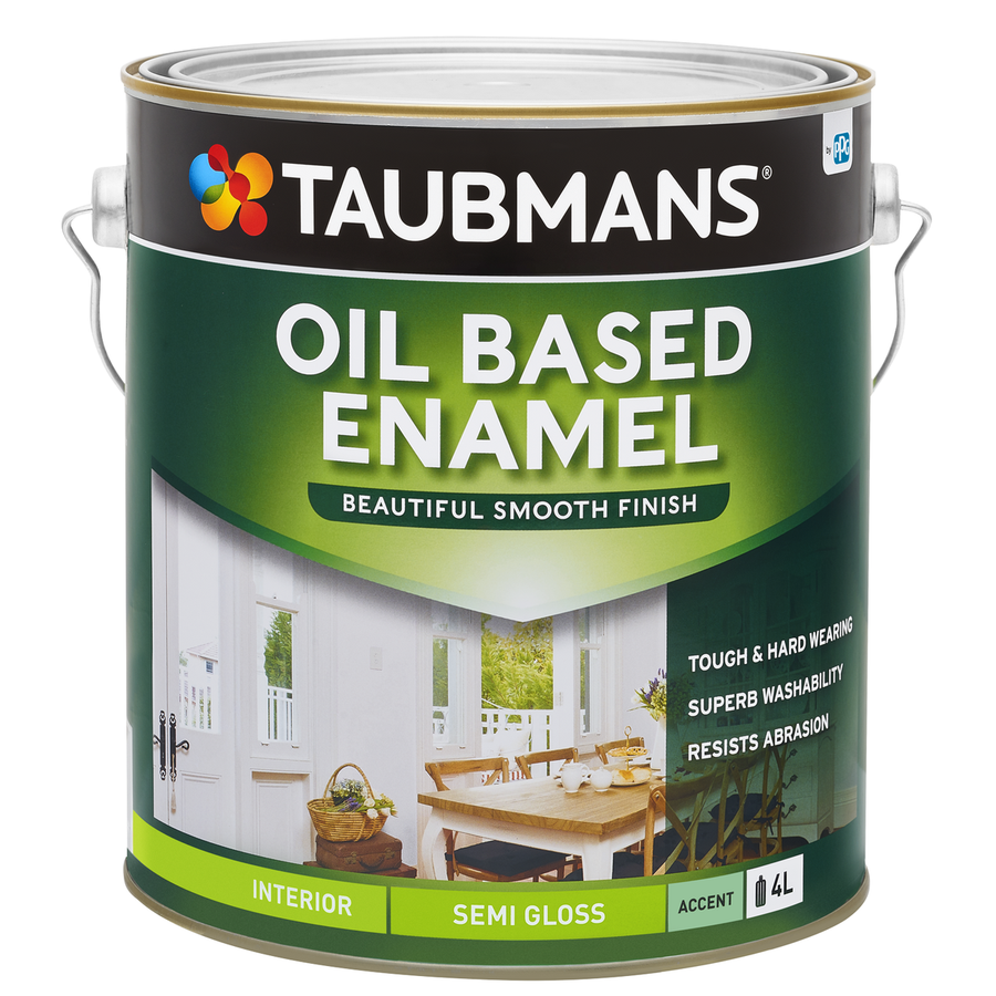 Taubmans 4L Accent Semi Gloss Oil Based Enamel - White - Durable Finish - 4.933kg - SuperSaverAU - view 1
