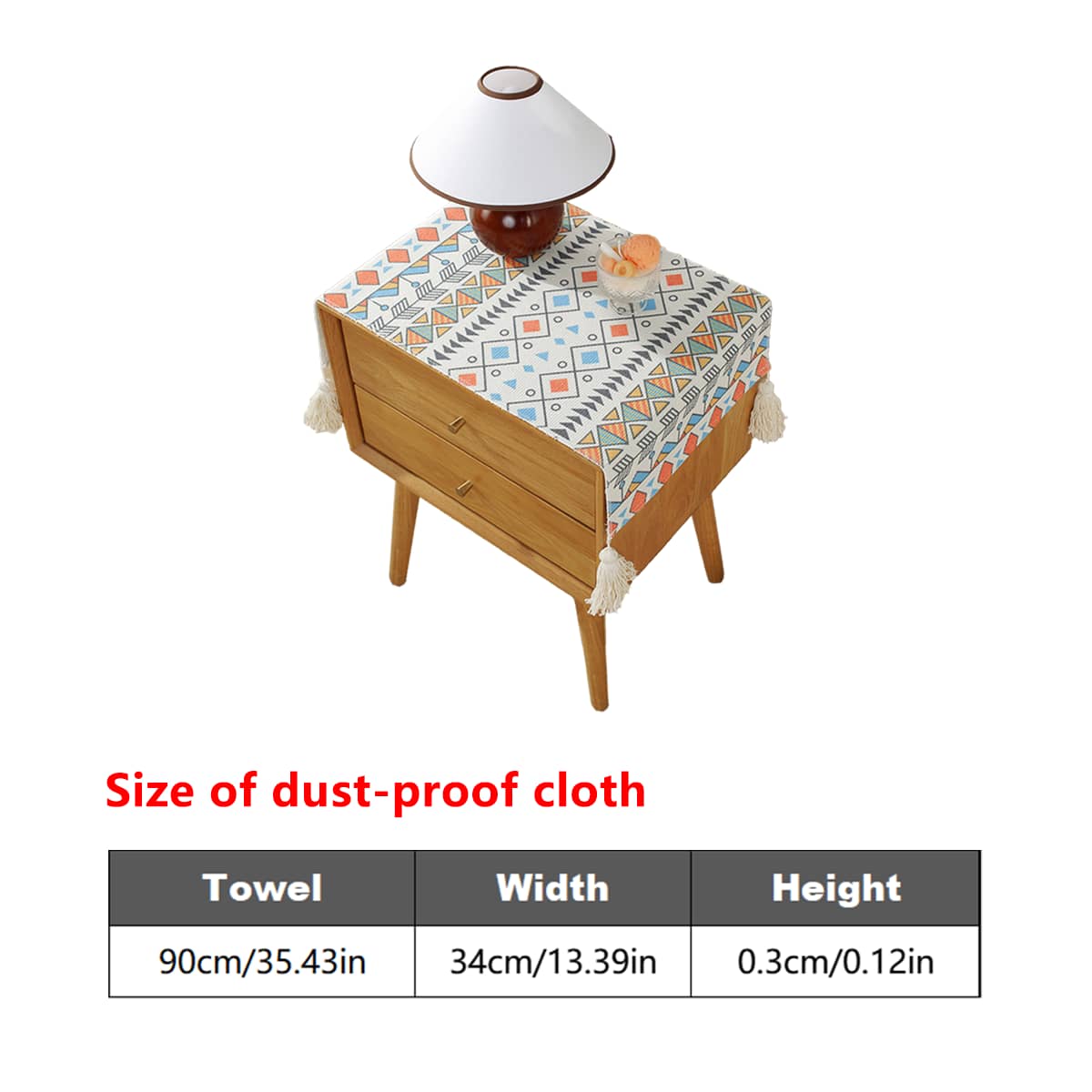 Bedside Table Cover, Blue Diamond Geometric Dustproof Tassel Tablecloth - Blue Diamond - view 4