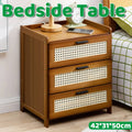 Bedside Table with 3 Drawers and Rattan Accents