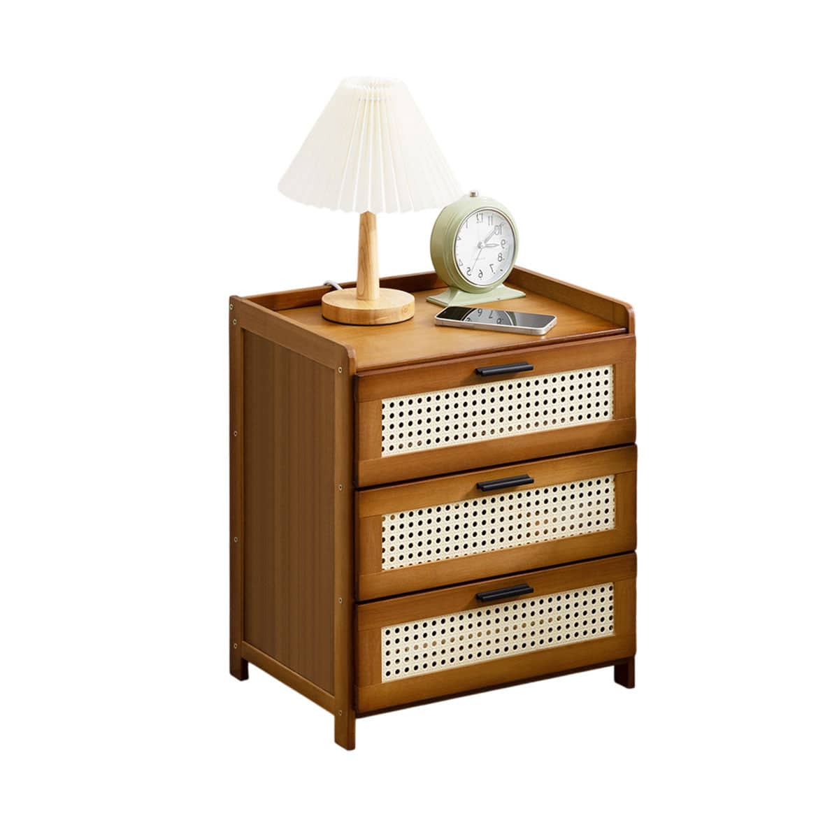 Bedside Table with 3 Drawers and Rattan Accents - view 2