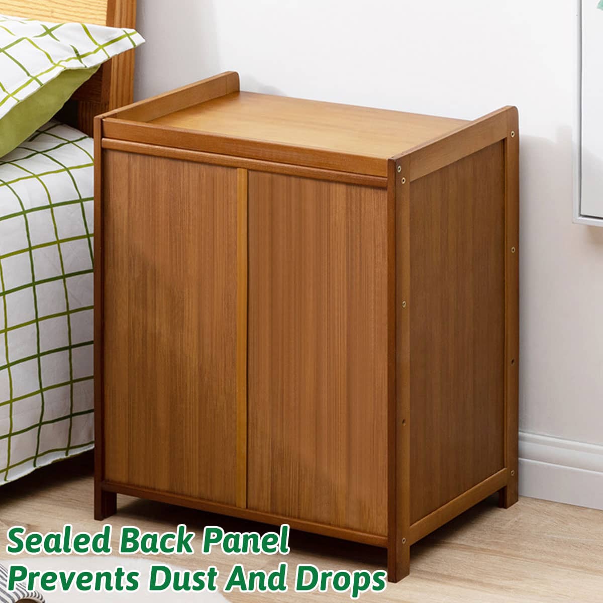 Bedside Table with 3 Drawers and Rattan Accents - view 4