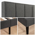 Zinus Leo Fabric Bed Frame King - Dark Grey, Foam Padded Headboard, Wooden Slats - AU-FSPBO-K