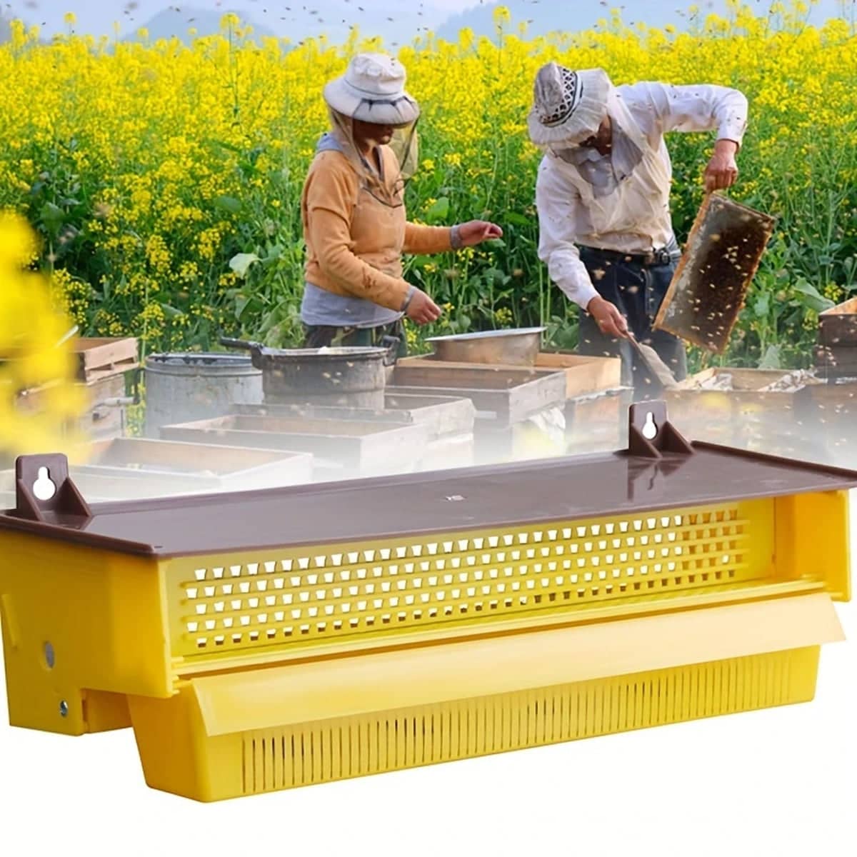 Beehive Pollen Trap Collector Box, Yellow Plastic Beekeeping Tool for Hive Entrances - view 5