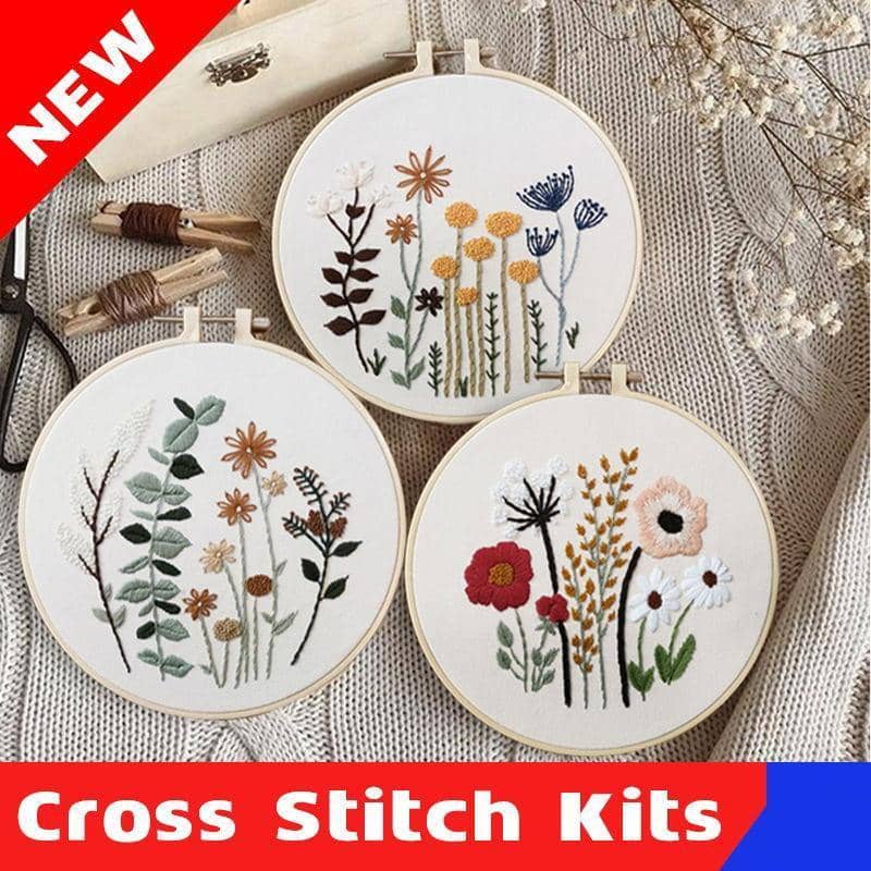 Beginner Embroidery Kit with 20 cm Hoop - Red and Peach Wildflower Design - view 2