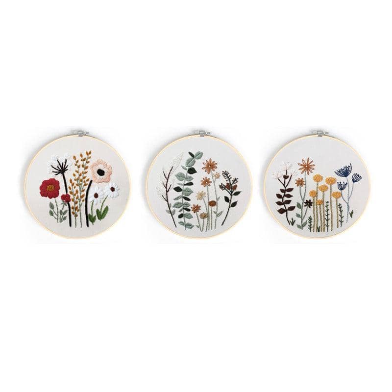 Beginner Embroidery Kit with 20 cm Hoop - Red and Peach Wildflower Design - view 3