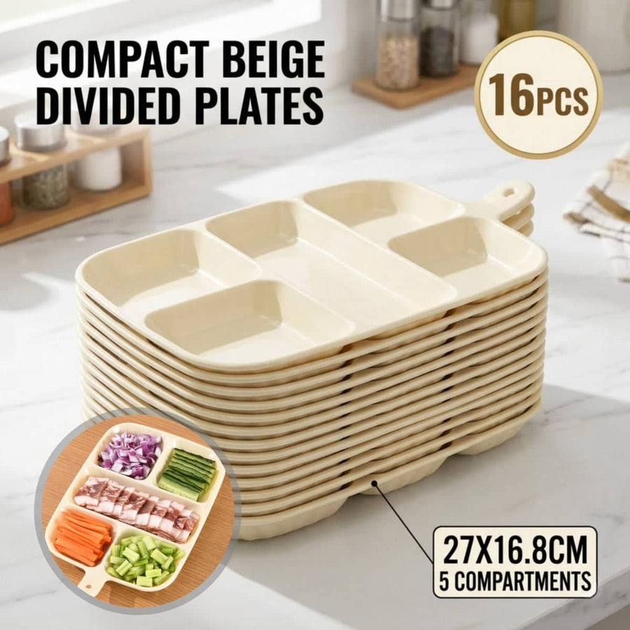Beige 5 Compartment Prep Trays Pack of 16 27 x 16.8 cm PET