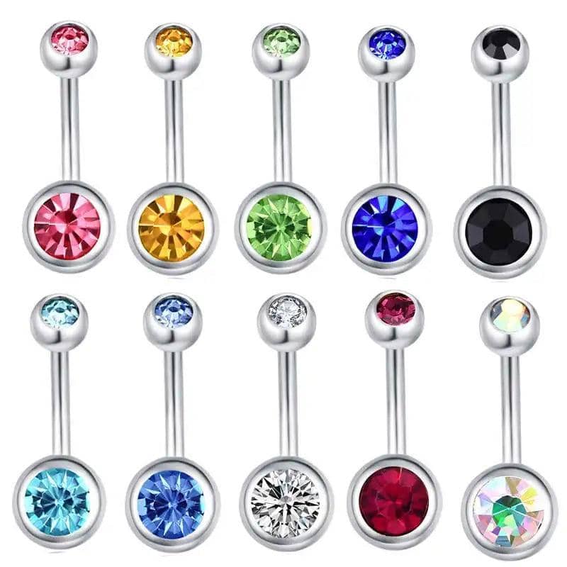Belly Bar Set, 316L Surgical Steel Navel Bars with Crystal Ends - Pack of 10