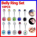Belly Bar Set, 316L Surgical Steel Navel Bars with Crystal Ends - Pack of 10 - view 2