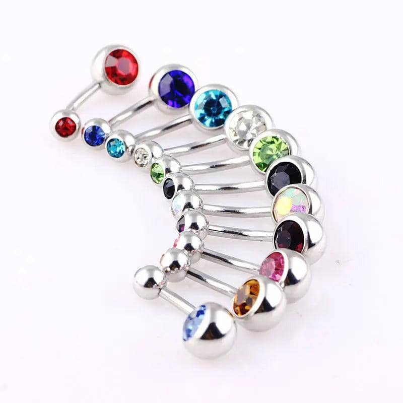 Belly Bar Set, 316L Surgical Steel Navel Bars with Crystal Ends - Pack of 10 - view 5