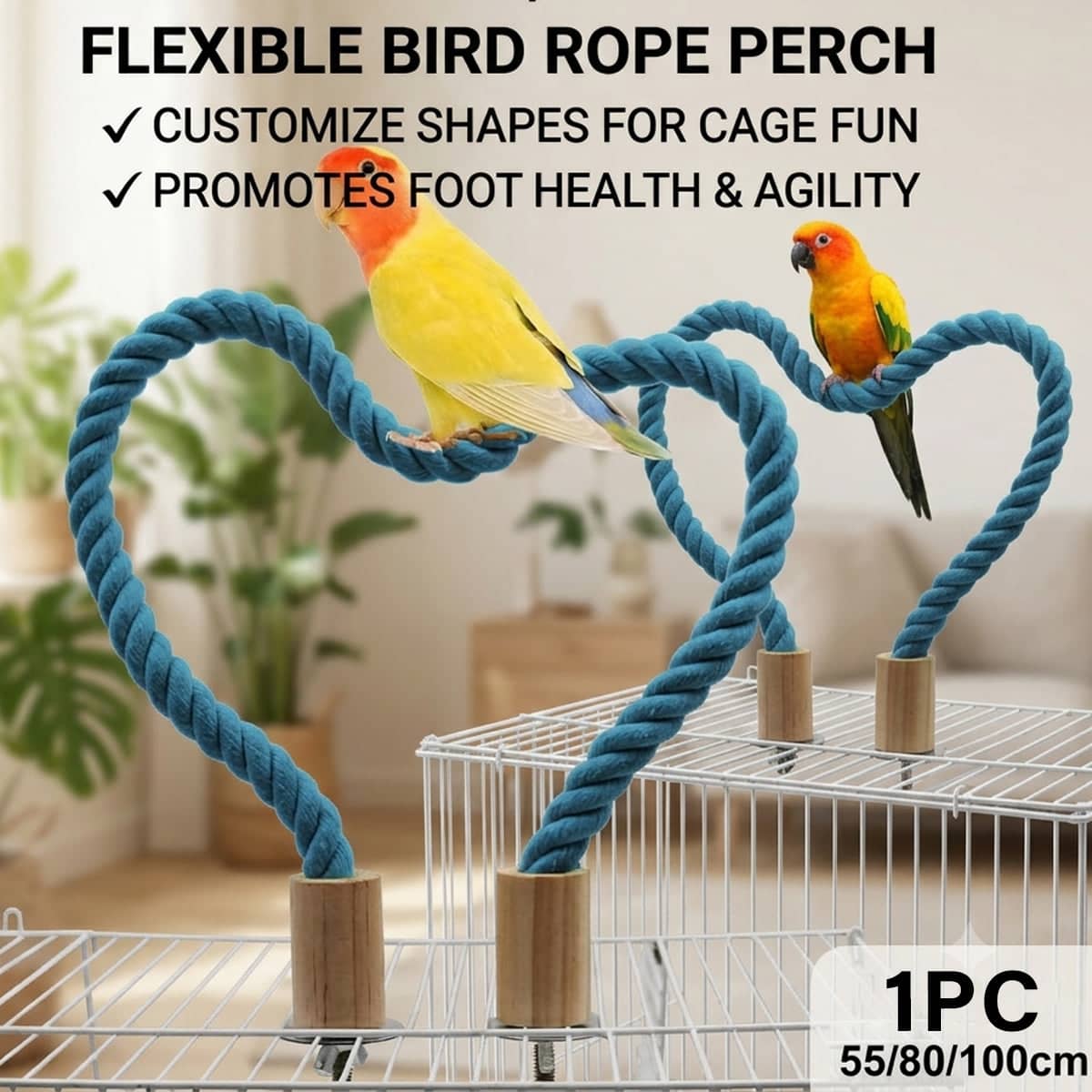 Bendable Cotton Rope Bird Perch for Parrots - Blue, 100 cm - view 2