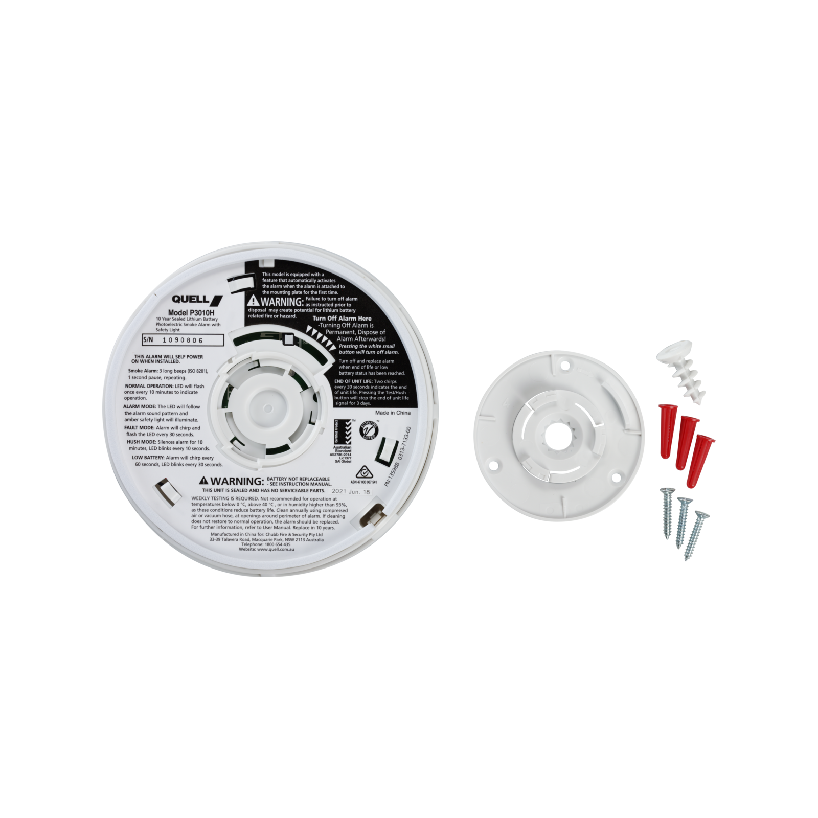Quell Worry-Free Photoelectric Smoke Alarm with Escape Light Lithium P3010H
