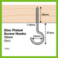 Everhang 5.0 x 32 x 95 x 38mm Zinc Plated Hook Screw - 4 Pack