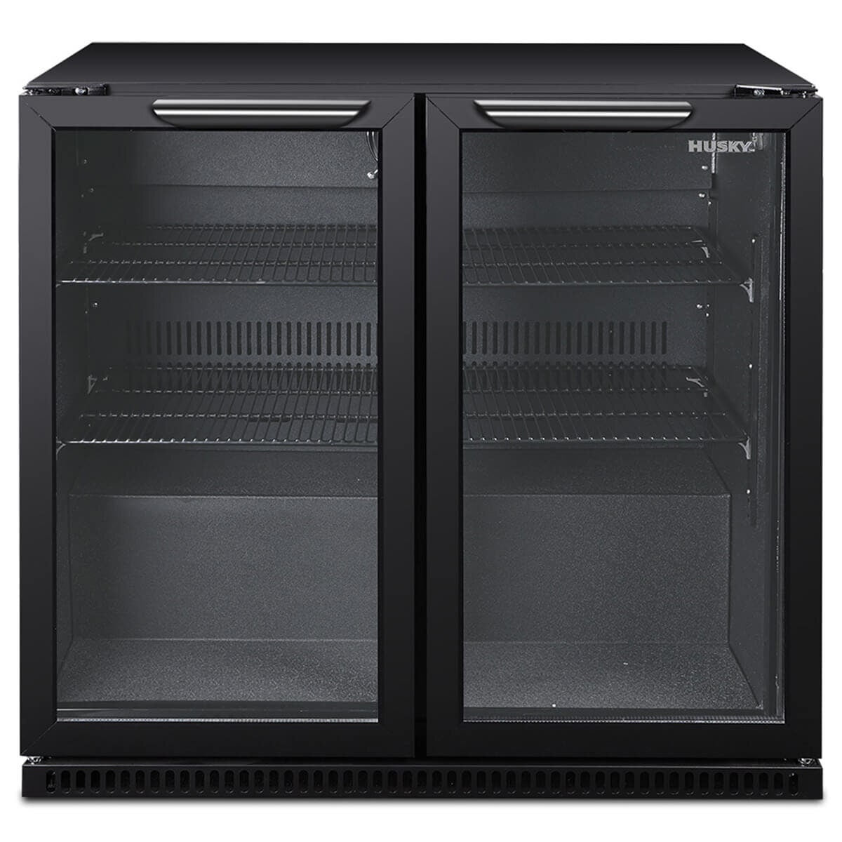Husky 203L double door home bar fridge - black, adjustable shelves, LED lighting - C2HHMBBKAU