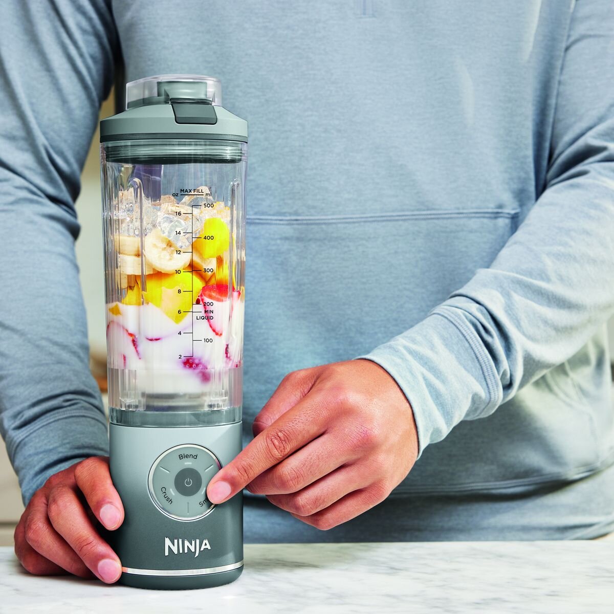 Ninja Blast Max Portable Blender 650ml - Platinum Silver - Cordless Auto IQ Programs - BC251SL