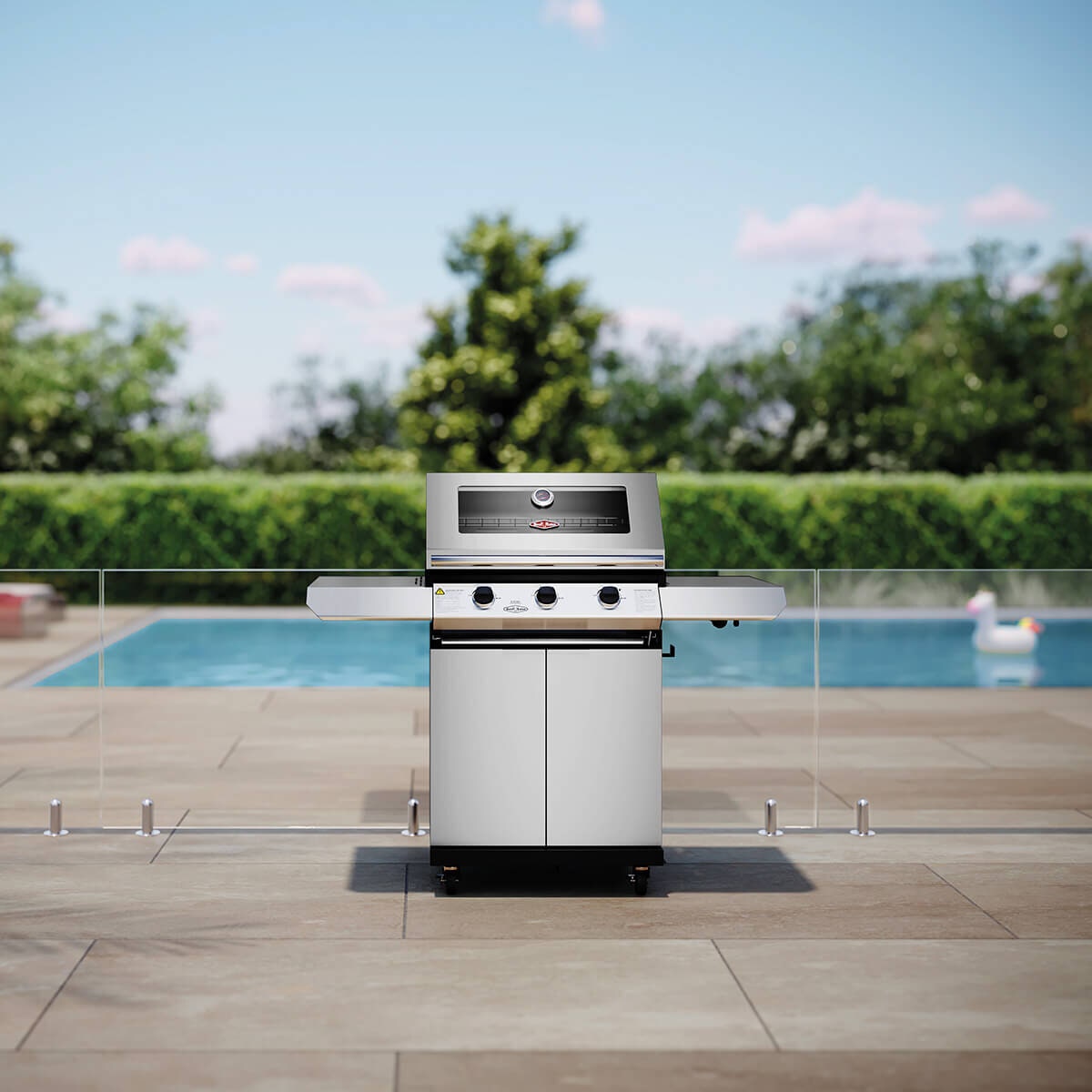 Beefeater 1200 Series 3 Burner LPG BBQ with Trolley - Stainless Steel - Lockable Castor Wheels - BMG1230SB