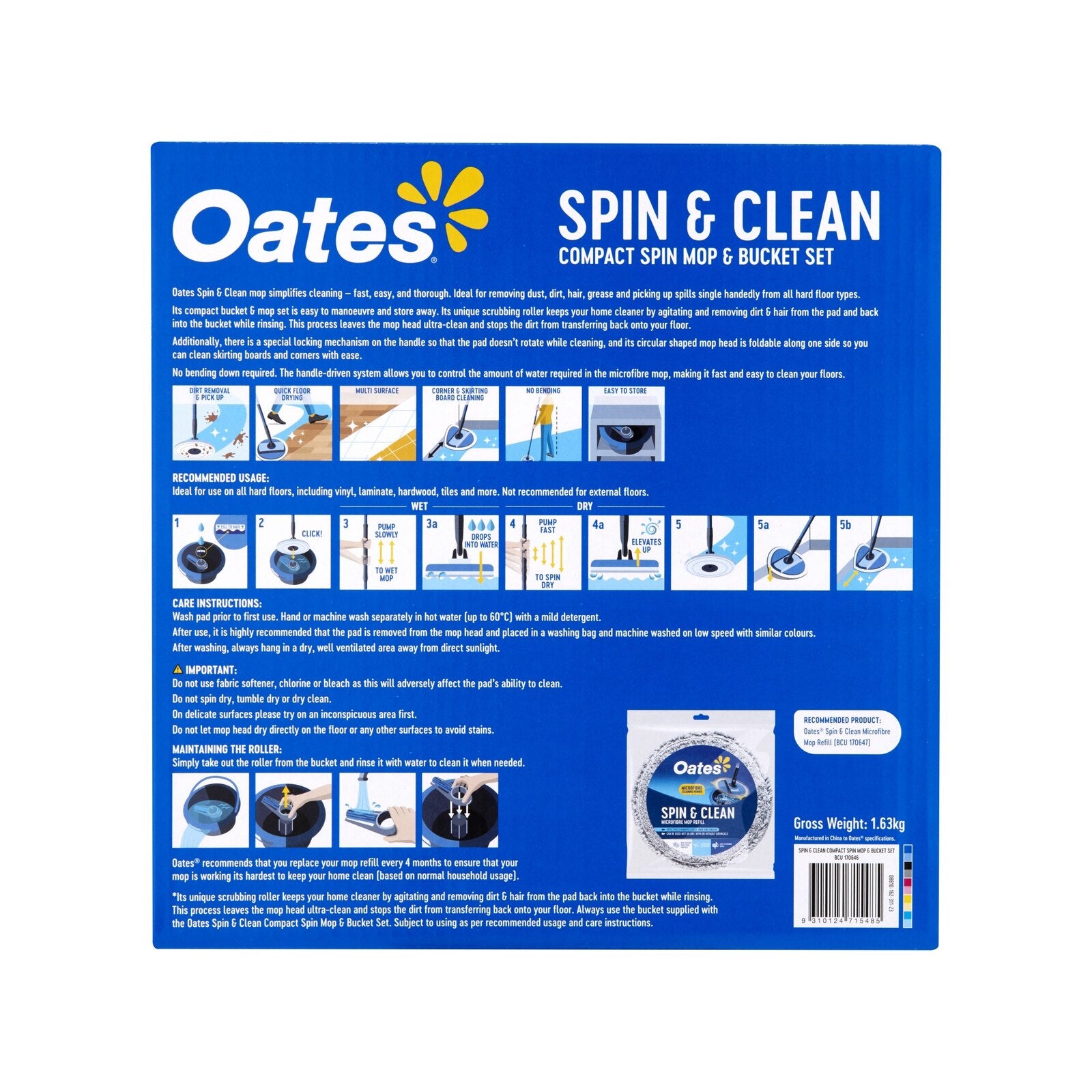 Oates Spin & Clean Compact Spin Mop & Bucket Set