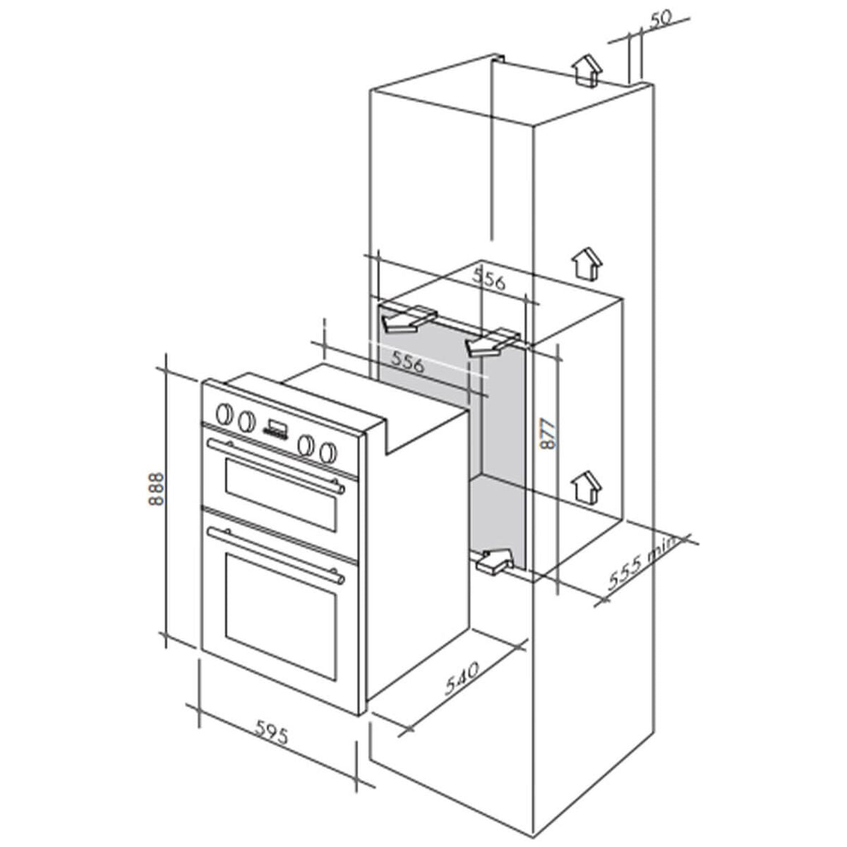 Artusi 60cm built-in electric double oven - black, 90L gross, triple-glazed doors, halogen lighting - CAO888B