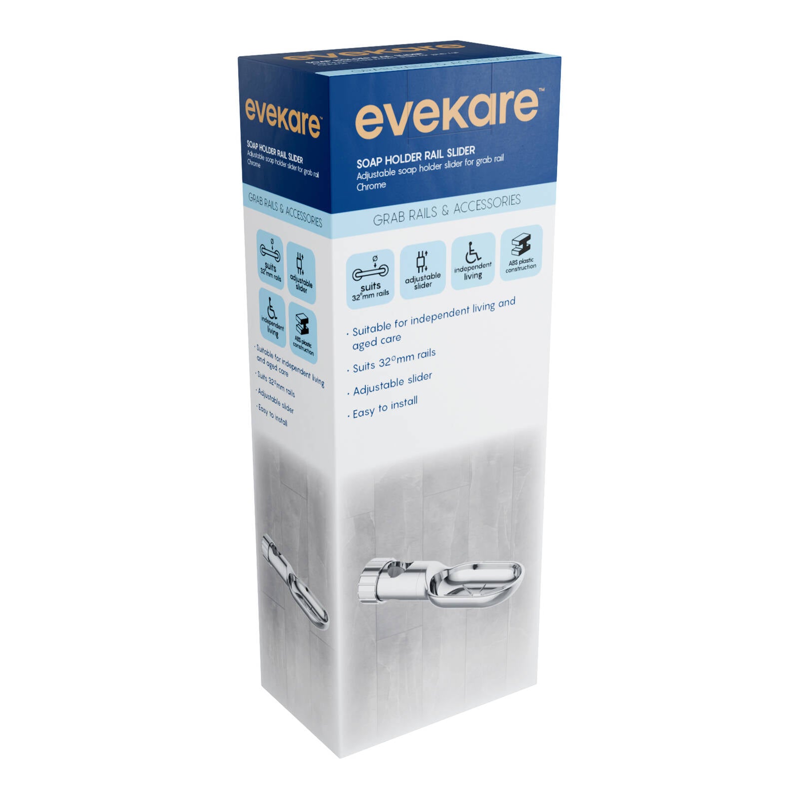 Evekare 32mm Chrome ABS Soap Holder for Grab Rail