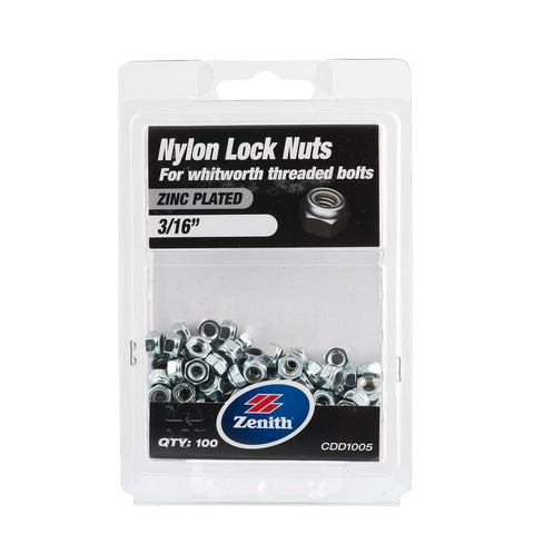 Zenith 3/16 Zinc Plated Nylon Lock Nut 100 Pack Steel Durable Secure - SuperSaverAU - view 1