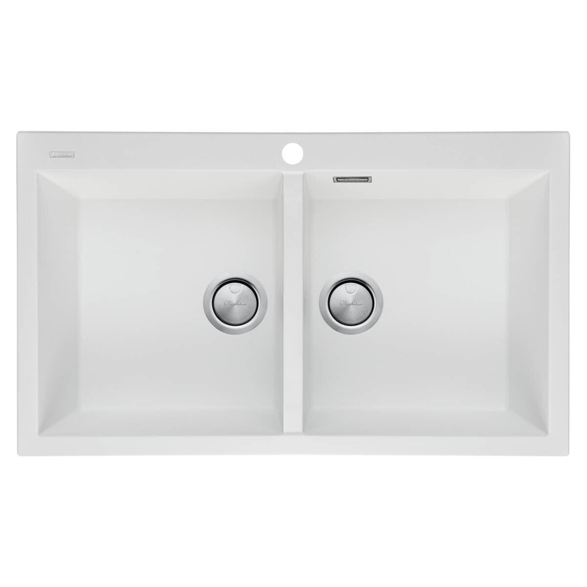 Oliveri Santorini White Double Bowl Topmount Sink - Granite Quartz, Scratch Resistant - ST-WH1564OF
