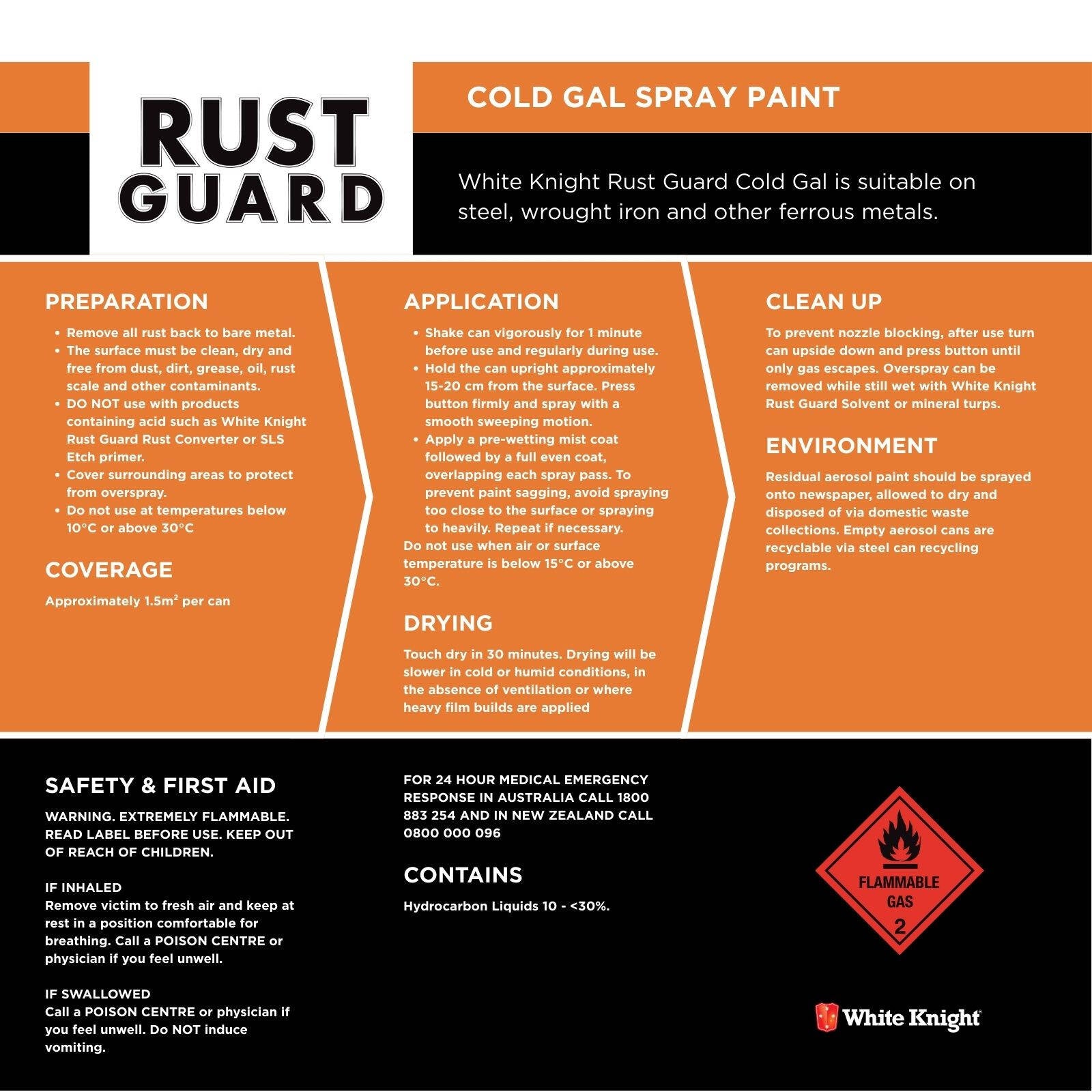 White Knight Rust Guard 400g Grey Cold Gal Zinc-Rich Galvanising Primer Spray Paint