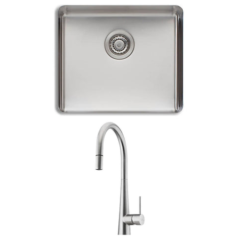 Oliveri Sonetto Single Bowl Undermount Sink and Essente Pull Out Tap Pack - Stainless Steel - SS31625SN1050U
