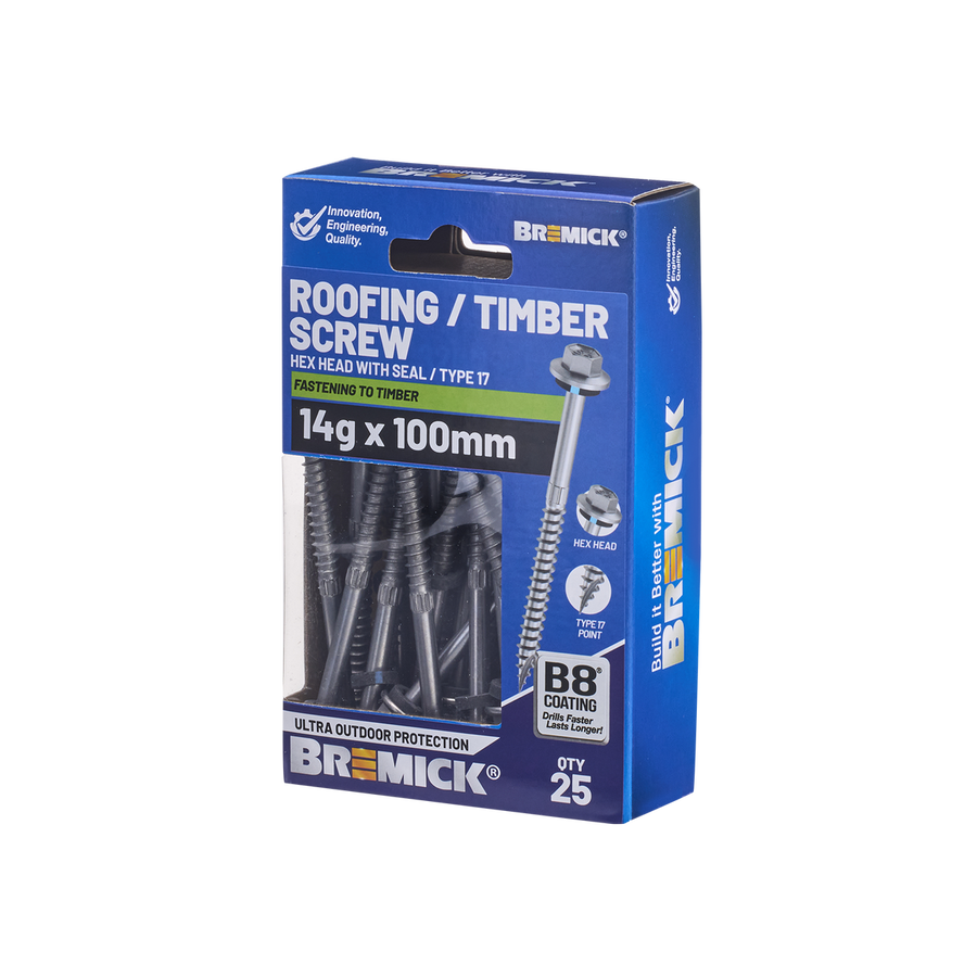 Bremick Hex Timber Screw 14g x 100mm - Box of 25 - Corrosion Resistant - SuperSaverAU - view 1