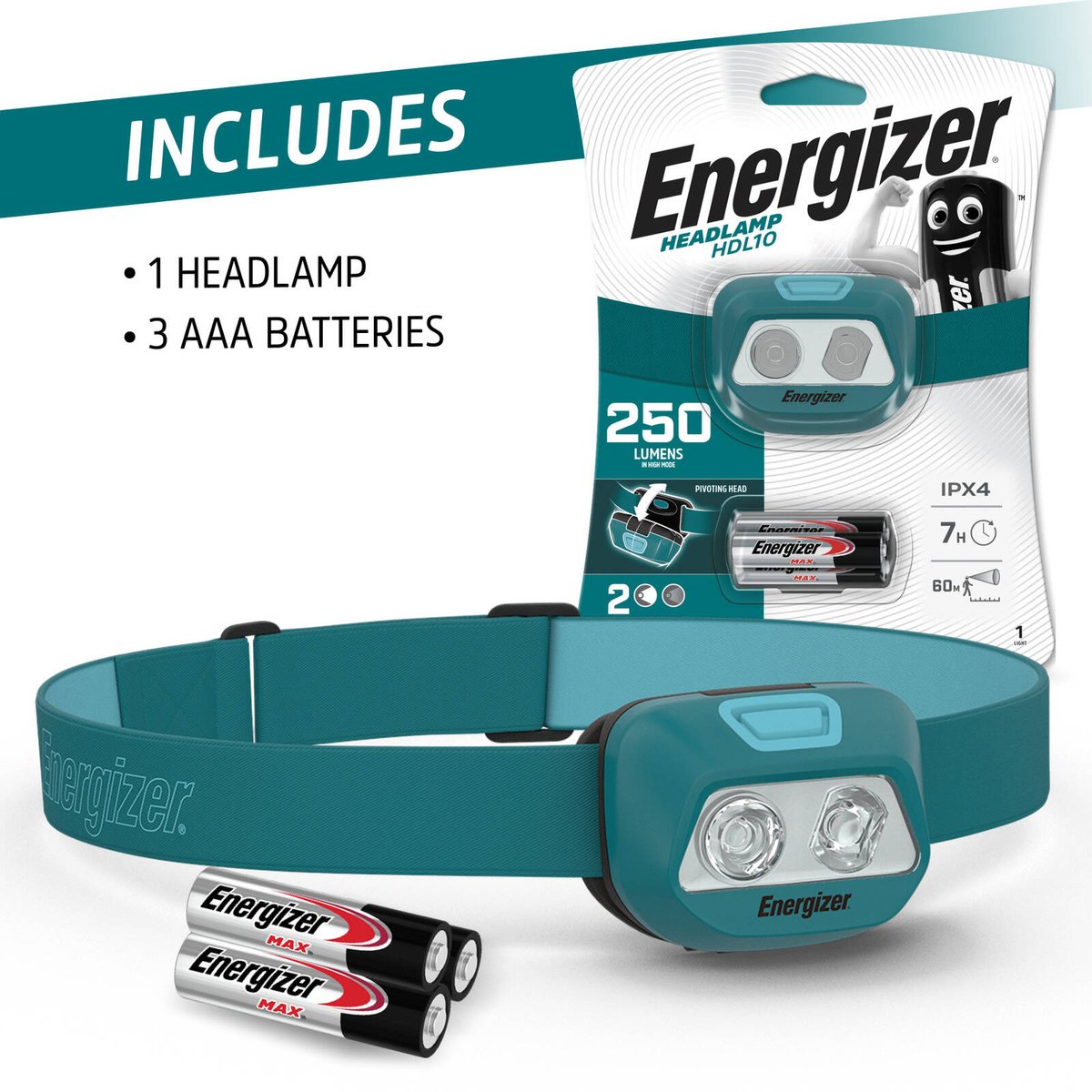 Energizer 250lm Headlamp HDL10 - LED - 60m Beam Distance - Water-Resistant - SuperSaverAU - view 2