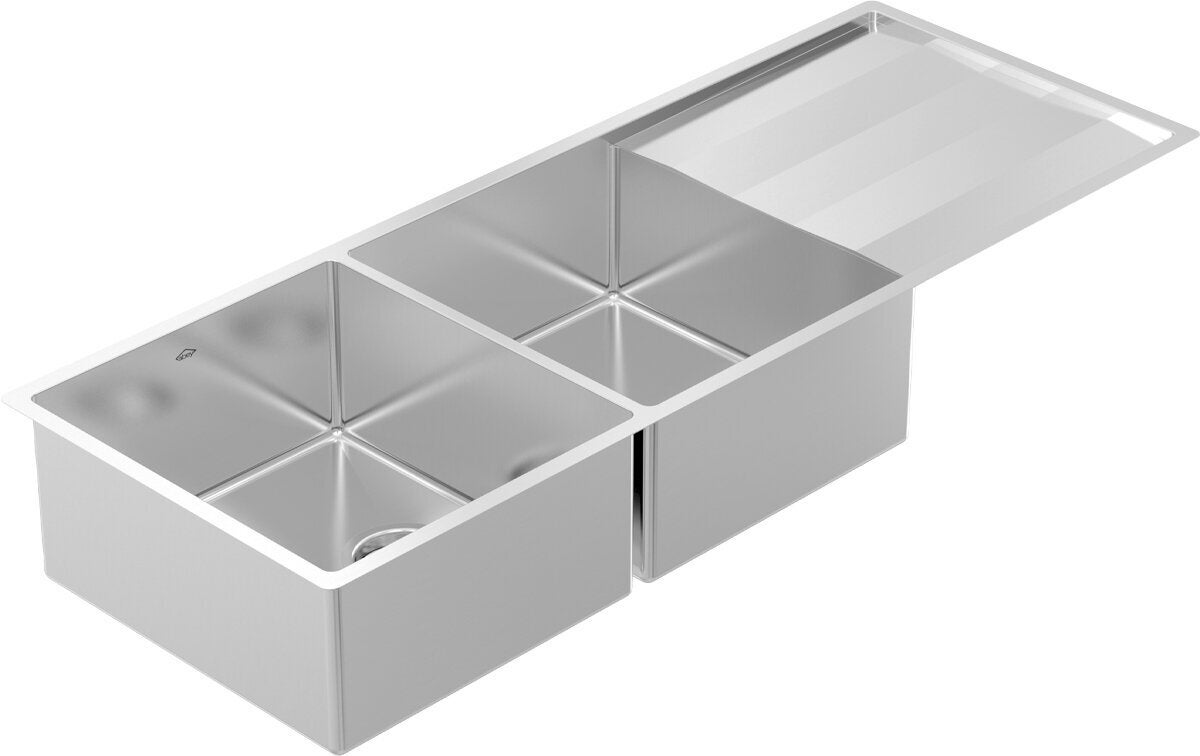 Abey Lugano Double Bowl Sink with Drainer - SUS304 Stainless Steel, Scotchbrite Finish - ST340DU