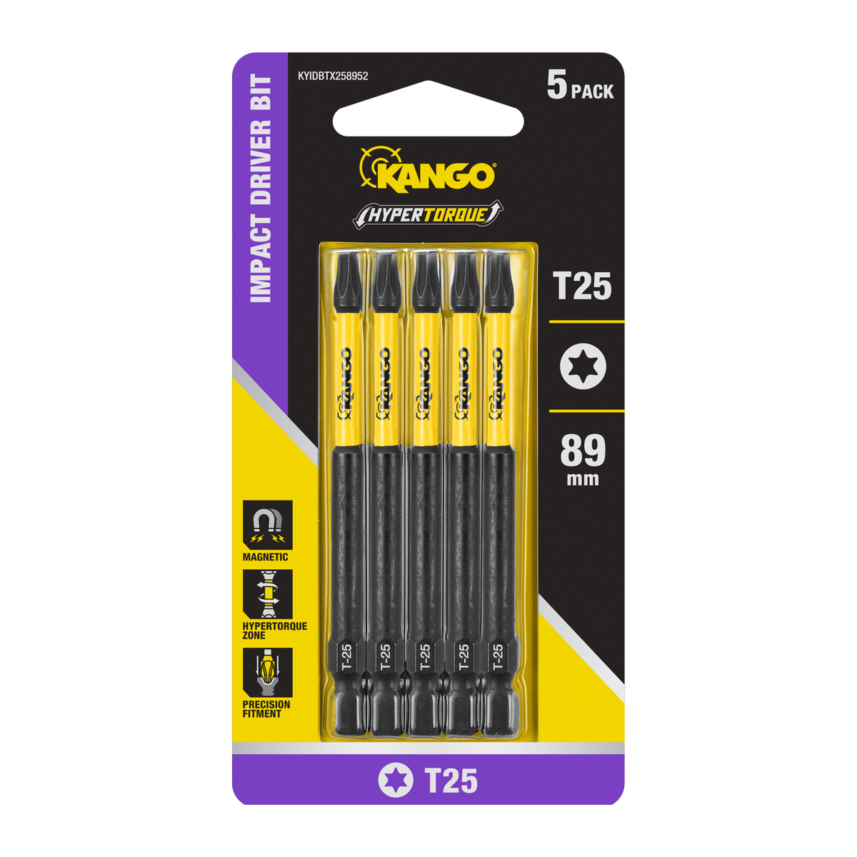 Kango 89mm TX25 HYPERTORQUE Impact Driver Bit 5 Pack - High Torque Performance - SuperSaverAU - view 1
