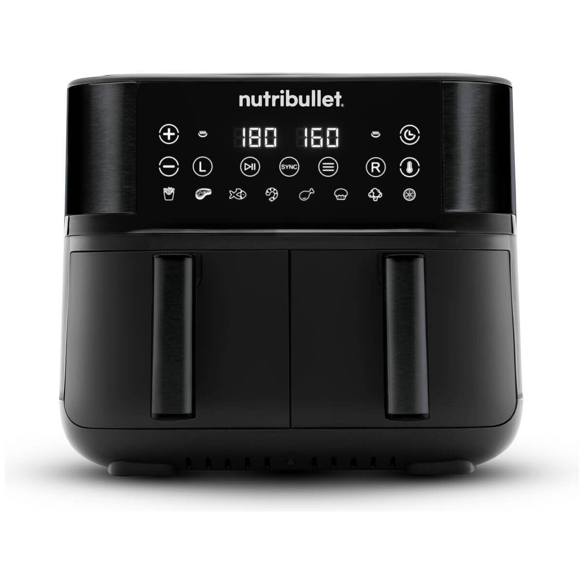 NutriBullet Twin Drawer Air Fryer - 2 x 4L Drawers, 8 Preset Cook Modes, Black - NBA07200