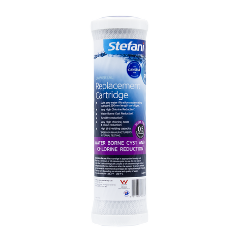 Stefani 250mm 0.5 Micron Universal Replacement Cartridge - Carbon Filter - Easy Installation - Reduces Chlorine Taste - SuperSaverAU - view 1