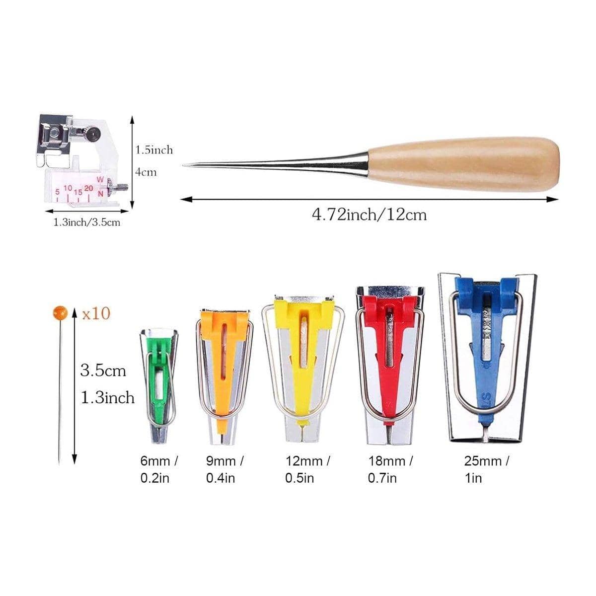 Bias Tape Maker Sewing Kit 63 Piece with Presser Foot, Awl and Storage Box - view 3