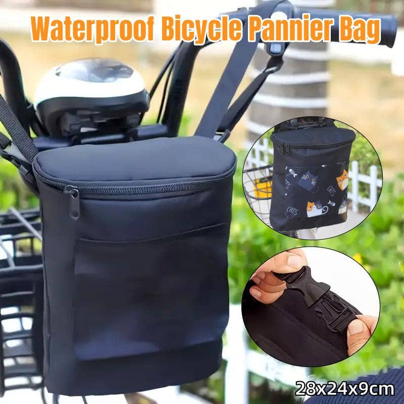Bicycle Handlebar Bag, Front Hanging Storage Bag for Bikes - Black with Cat Print - view 2