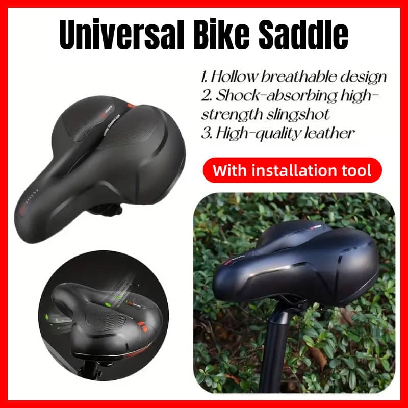 Bicycle Saddle Cushion with Hollow Breathable Design, Black with Red Accents