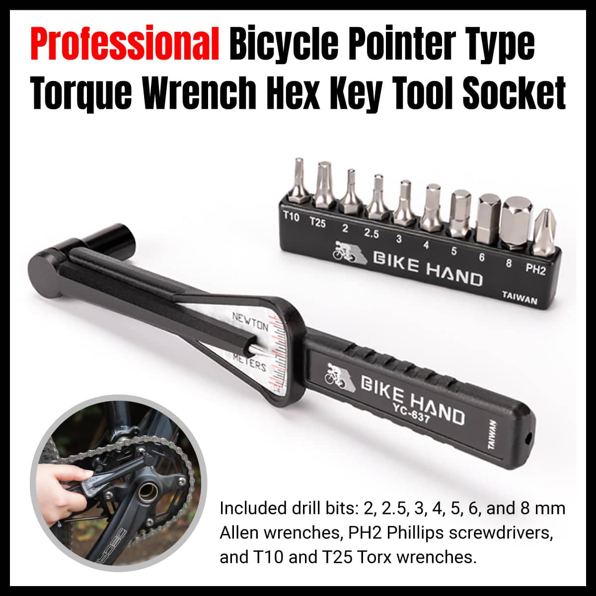 Bicycle Torque Wrench Repair Tool Kit with 10 Bits, Adjustable for Road Bikes