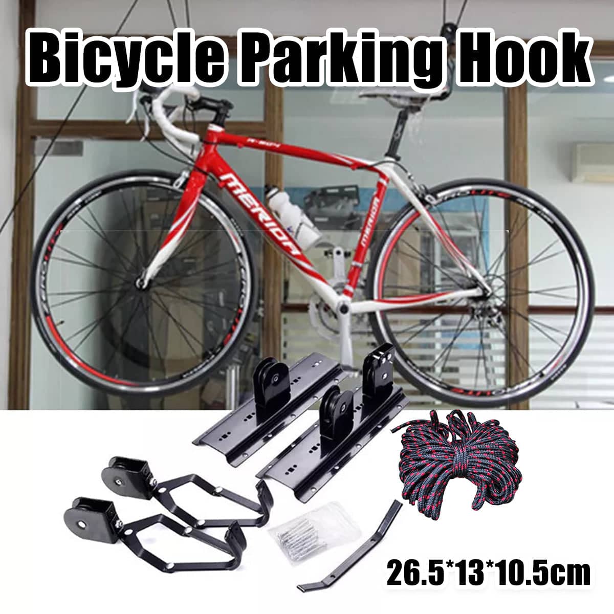 Bicycle Wall and Ceiling Hook with Pulley, Holds up to 40 kg