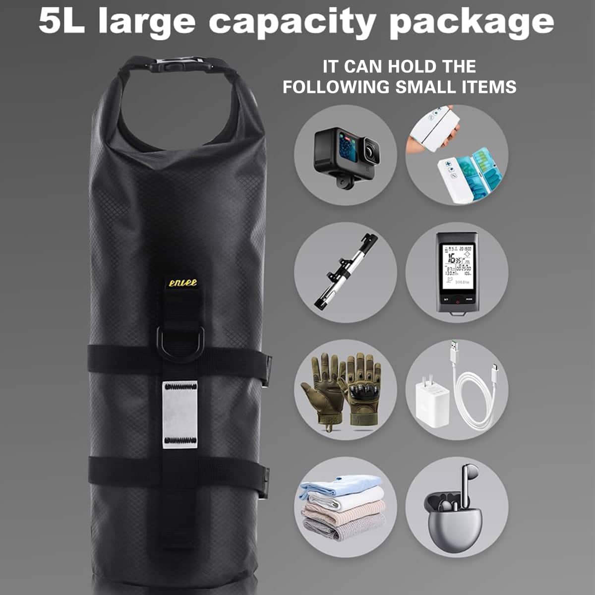Bike Fork Bag 5L Waterproof TPU Roll Top Front Fork Storage Pouch Universal - view 4