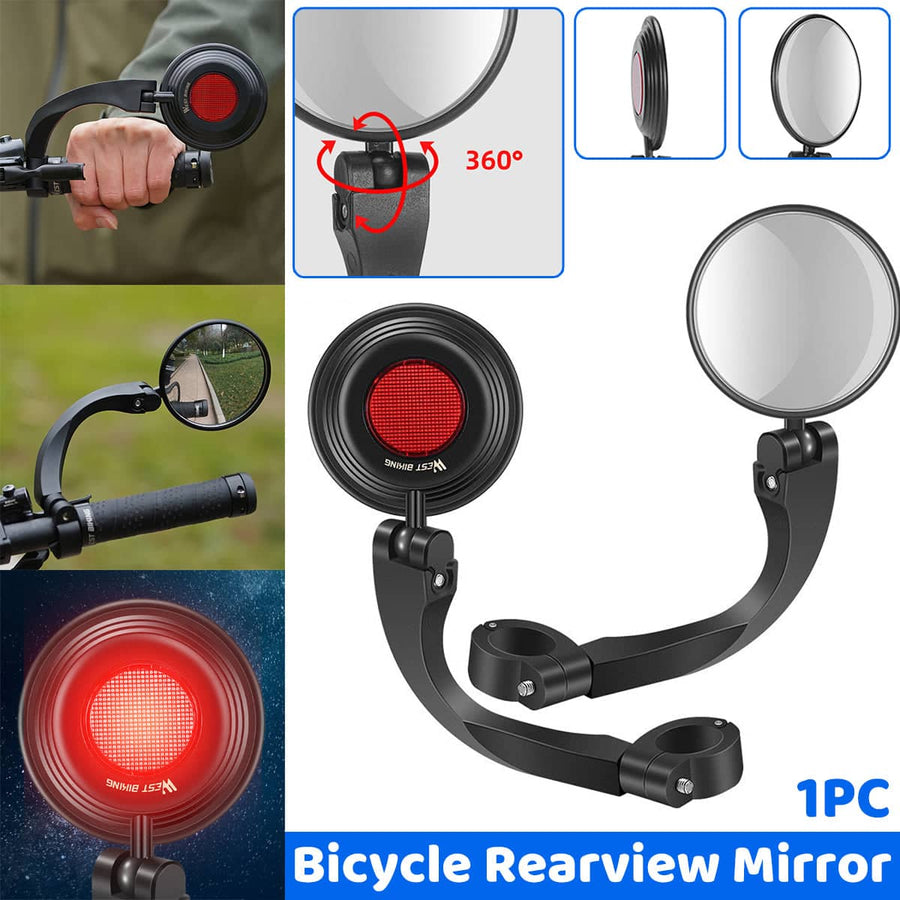 Bike Handlebar Rearview Mirror with Reflective Back, 360 Degree Rotation, Black