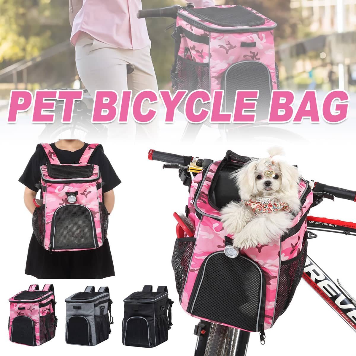 Bike Pet Bag Backpack for Cats and Small Dogs, Foldable - Black - view 2