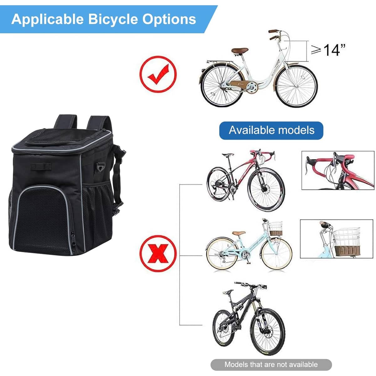 Bike Pet Bag Backpack for Cats and Small Dogs, Foldable - Black - view 5