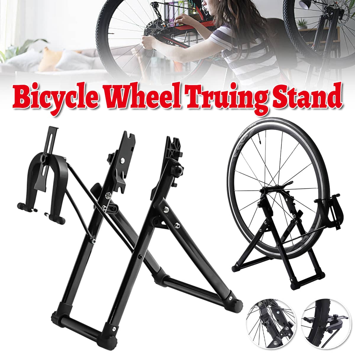 Bike Wheel Truing Stand with Foldable Frame and Precision Adjustment