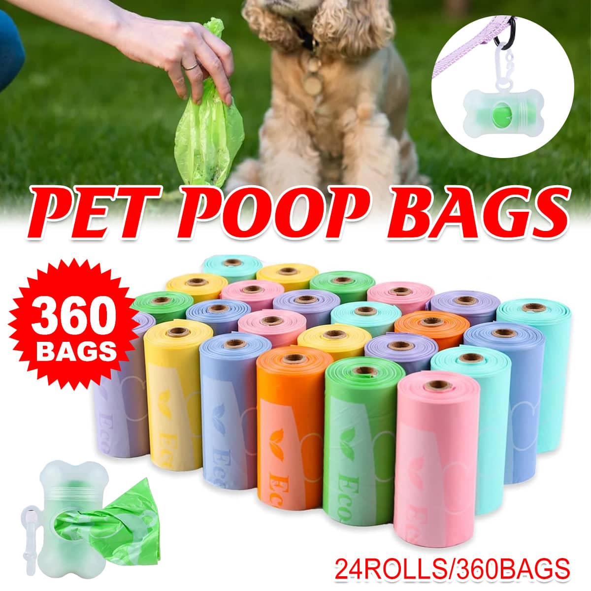 Biodegradable Dog Poop Bags Pack of 24 Rolls with 360 Bags