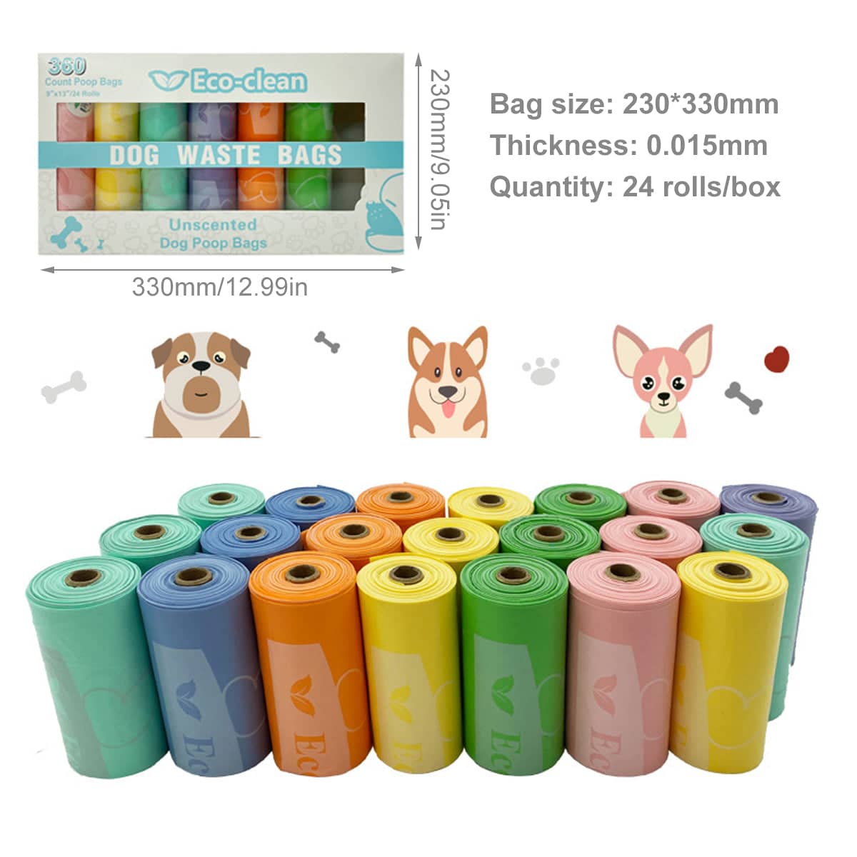 Biodegradable Dog Poop Bags Pack of 24 Rolls with 360 Bags - view 3