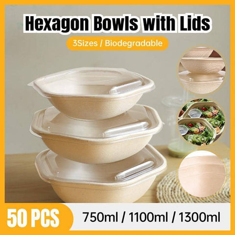 Biodegradable Hexagonal Salad Bowls, 1100 ml - Pack of 50 - view 2