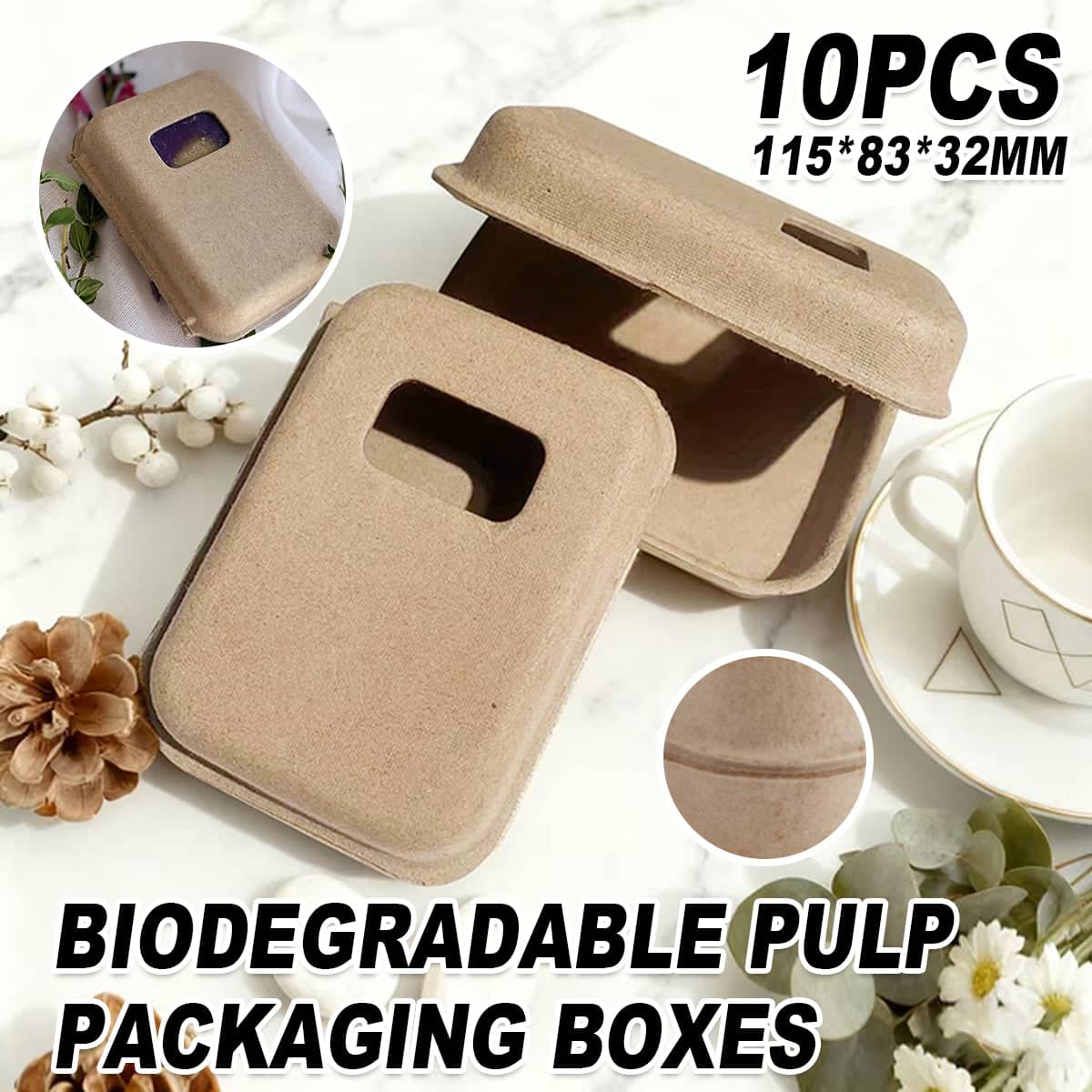 Biodegradable Pulp Soap Packaging Box Set of 10 with Front Window, Natural Kraft