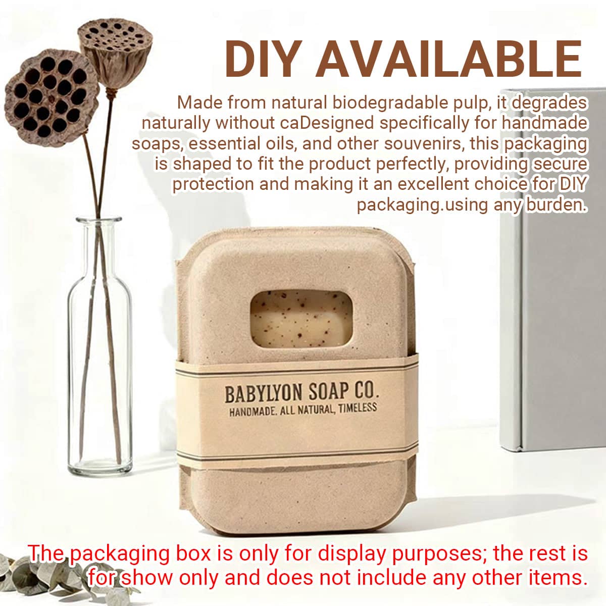 Biodegradable Pulp Soap Packaging Box Set of 10 with Front Window, Natural Kraft - view 4