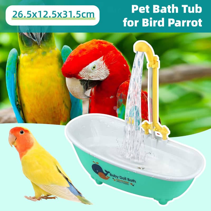 Bird Bath Tub with Rotating Faucet and Water Circulation for Pet Birds