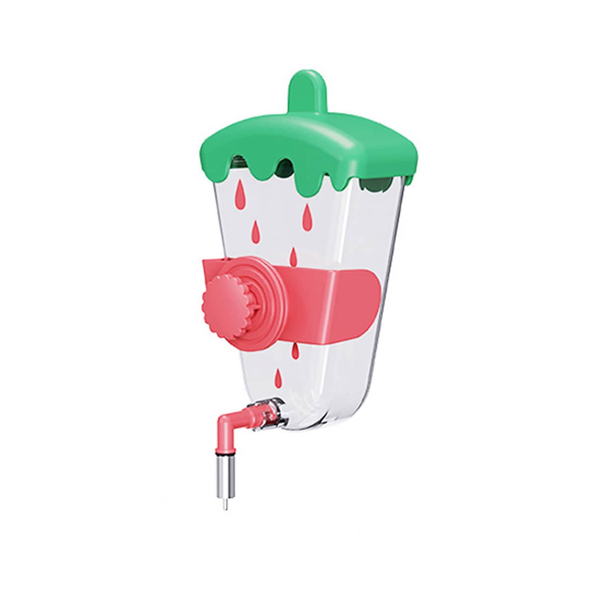 Bird Cage Hanging Automatic Trigger Water Feeder for Parrots, 320 ml - Green and Red
